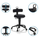Tabouret pivotant TOP WORK FLEX noir avec assise réglable en hauteur, dossier et roulettes de hjh OFFICE