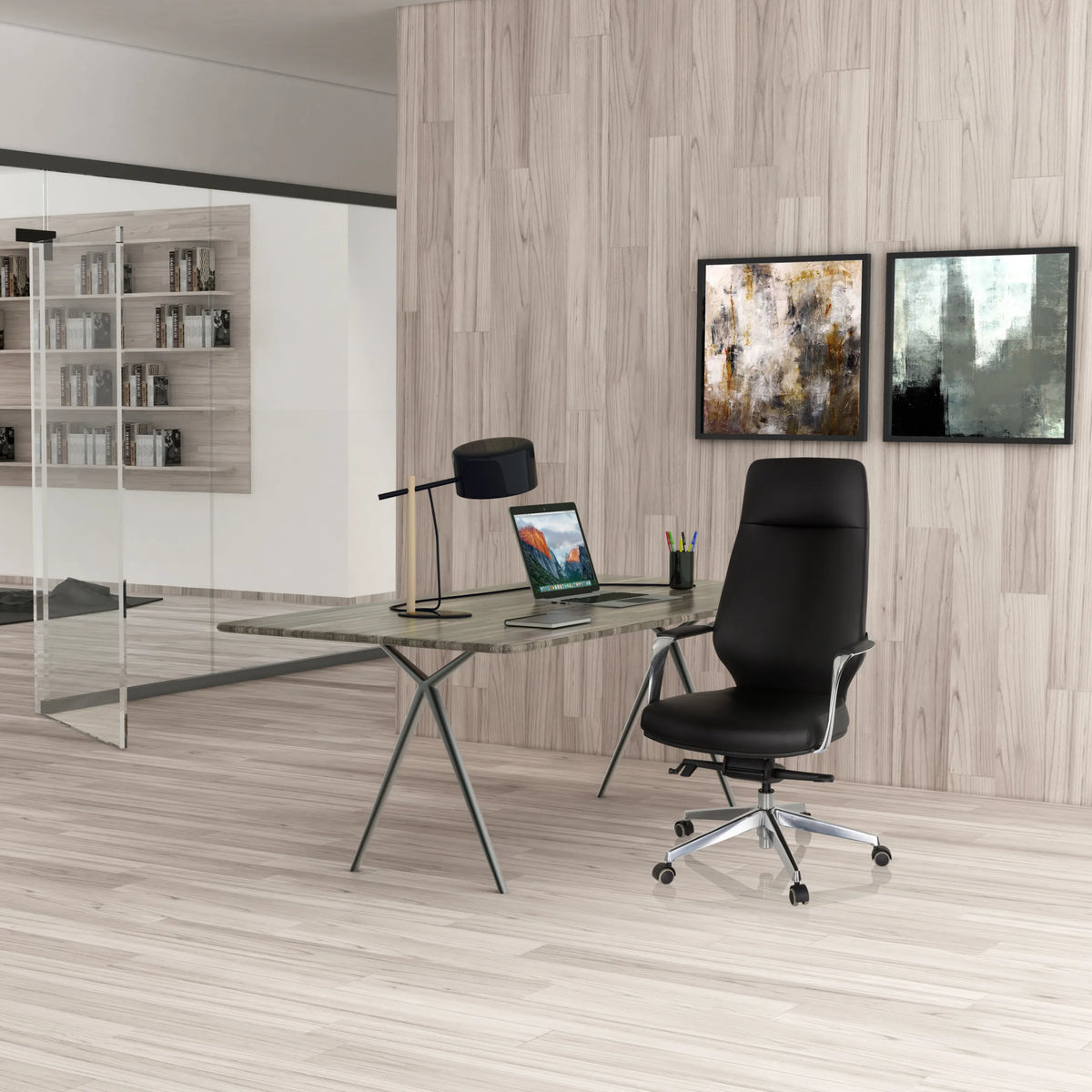 Siège de direction de qualité professionnelle VELVET en noir avec dossier haut et roulettes de hjh OFFICE
