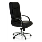 Siège pivotant XXL F 400 noir en cuir avec pied en étoile et cinq roulettes de hjh OFFICE – vue à 360° (vue de trois quarts avant 60°)