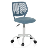 Chaise pivotante pour des enfants KID QW bleue avec dossier perforé et base blanche à cinq roulettes de hjh OFFICE – vue à 360° (vue de trois quarts avant 30°)