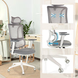 Siège de bureau de qualité professionnelle ERGOMY W en gris et blanc avec dossier en maille, mécanisme réglable et piétement de MyBuero