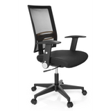 Siège de bureau à domicile OFFICE R8 noir avec dossier en maille et base à cinq roulettes de hjh OFFICE – vue à 360° (vue de trois quarts avant 60°)