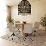 Quatre chaises rembourrées TARVISO I beiges avec pieds étoilés noirs autour d'une table ronde en bois de hjh LIVING