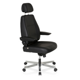 Siège pivotant XXL 24 HOURS noir en cuir avec appuie-tête et pied à cinq roulettes de hjh OFFICE – vue à 360° (vue de trois quarts avant 60°)