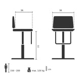 Dessin technique du Tabouret de bar LONSO 10 d'une hauteur de 77 cm de hjh OFFICE