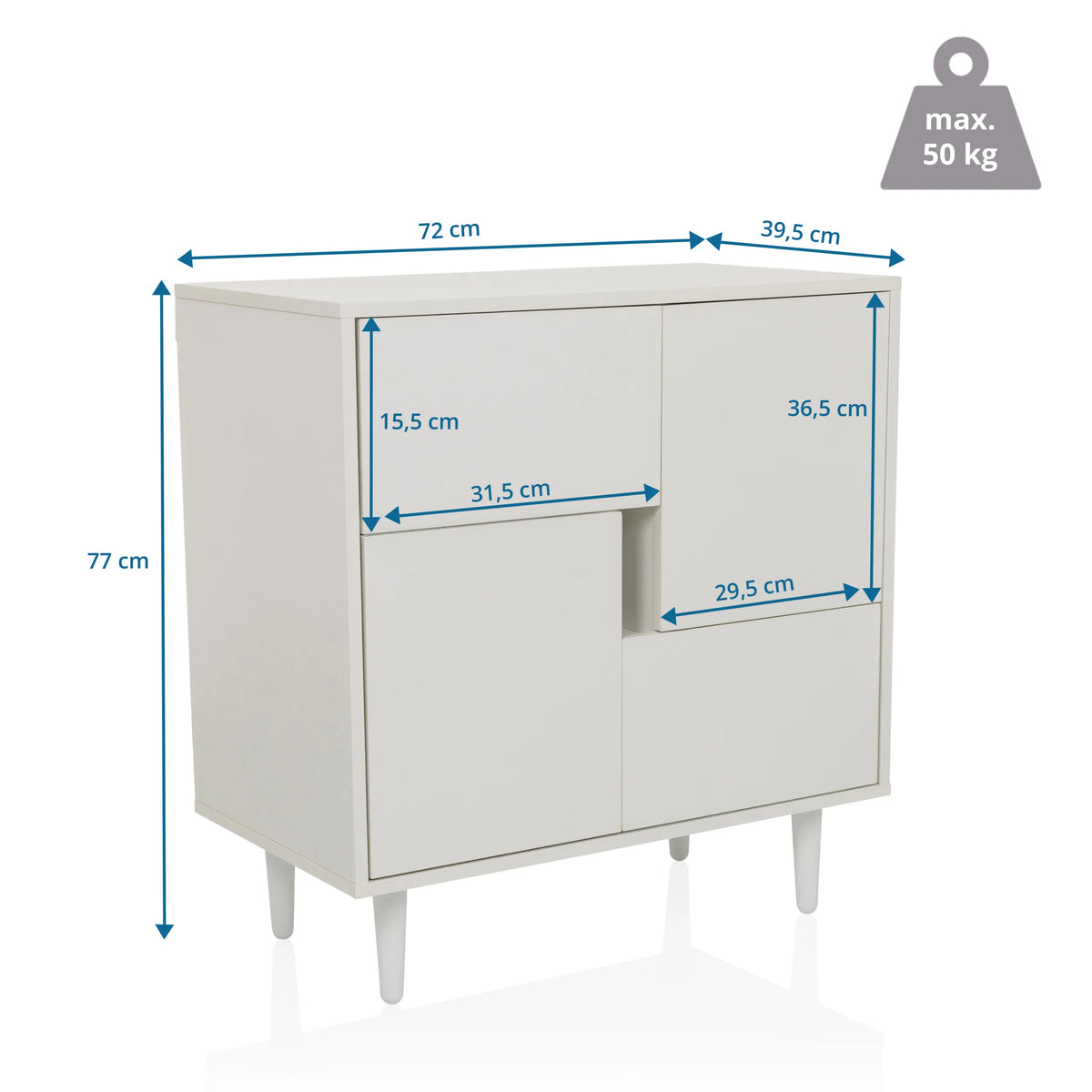 Dessin coté de la Commode LYKKJA avec une largeur de 72 cm et une hauteur de 77 cm de hjh LIVING