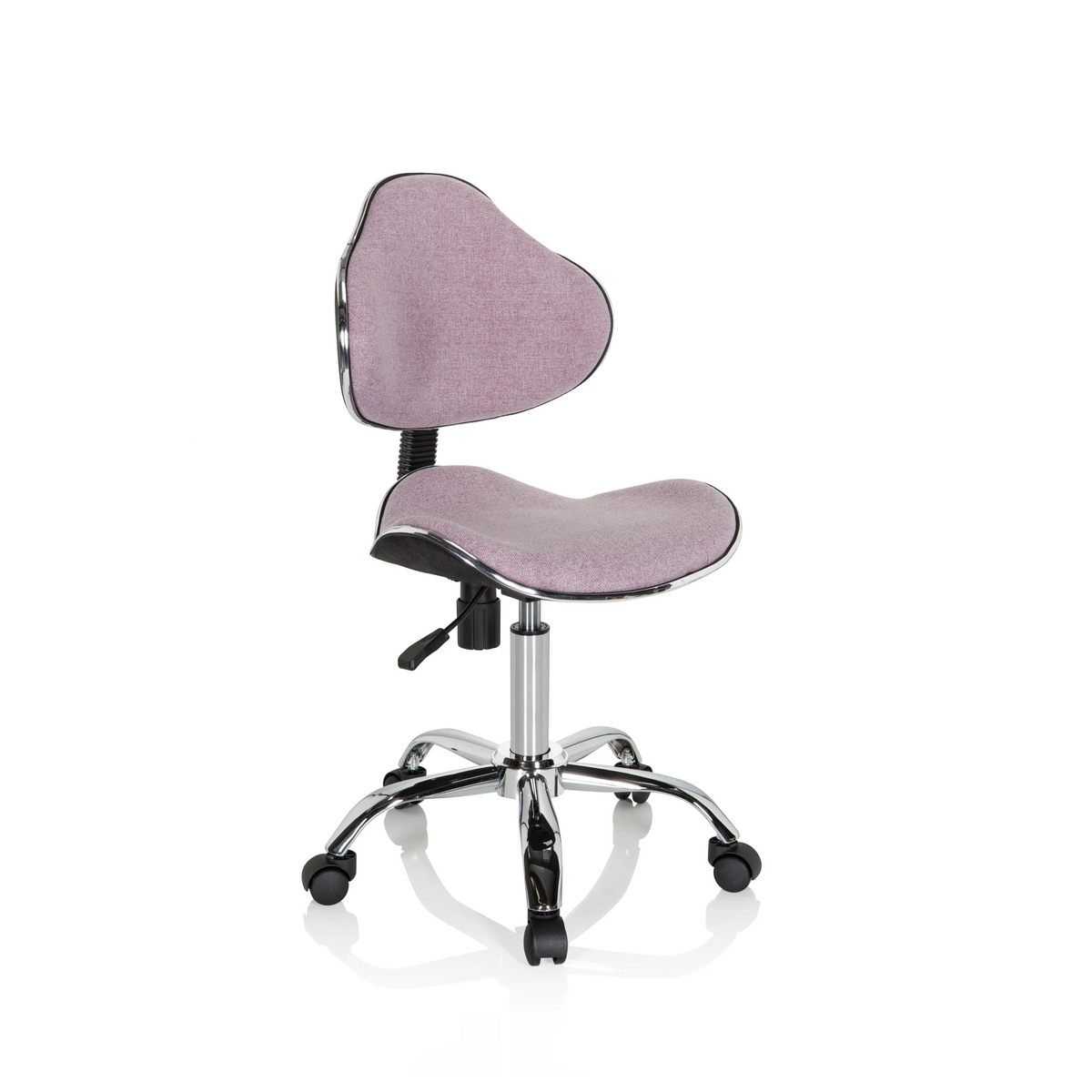 Chaise pivotante pour des enfants KIDDY GTI-3 rose avec piètement brillant et cinq roulettes de hjh OFFICE – vue à 360° (vue de trois quarts avant 40°)