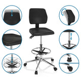 Fonctions réglables de la chaise de comptoir TOP WORK 11 I en noir avec repose-pieds et roulettes de hjh OFFICE