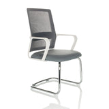 Chaise cantilever VISITER W grise avec dossier en maille, accoudoirs et structure chromée de hjh OFFICE – vue à 360° (vue de trois quarts avant 45°)