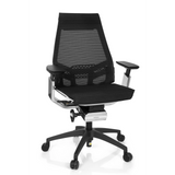 Siège de bureau professionnel GENIDIA SMART WHITE CM noir, dossier maille et base à 5 roulettes de hjh OFFICE – vue à 360° (vue de face 20°)