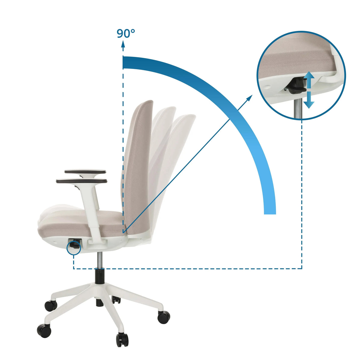 Dossier réglable avec un angle d'inclinaison de 90° du Siège de bureau de qualité professionnelle NESTORA de hjh OFFICE