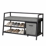 Armoire à chaussures Estha Loft en noir et gris avec assise, deux étagères et un bac de rangement de hjh LIVING