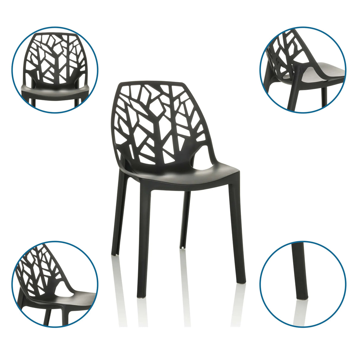 Chaise d'extérieur noire ARTIFO TRI avec structure de dossier semblable à des branches de hjh OFFICE