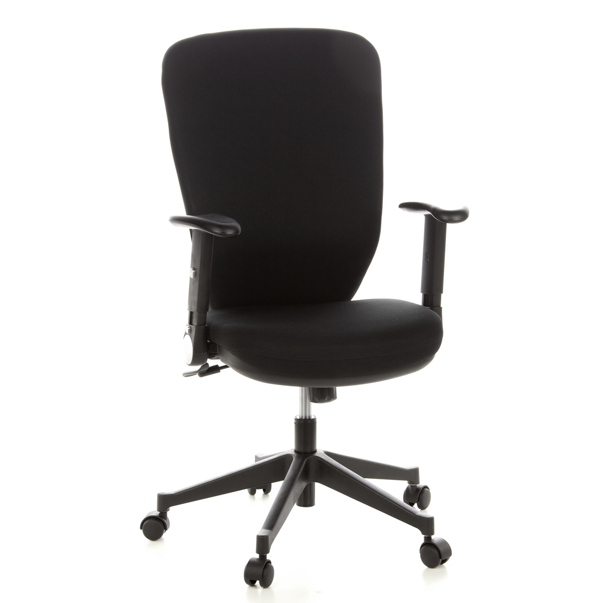 Siège de bureau de qualité professionnelle TRAFFIC 30 noir avec accoudoirs et base à cinq roulettes de hjh OFFICE – vue à 360° (vue de face 20°)
