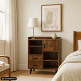 Commode MYRDAL en marron avec poignées et pieds noirs de hjh LIVING (image générée par IA)