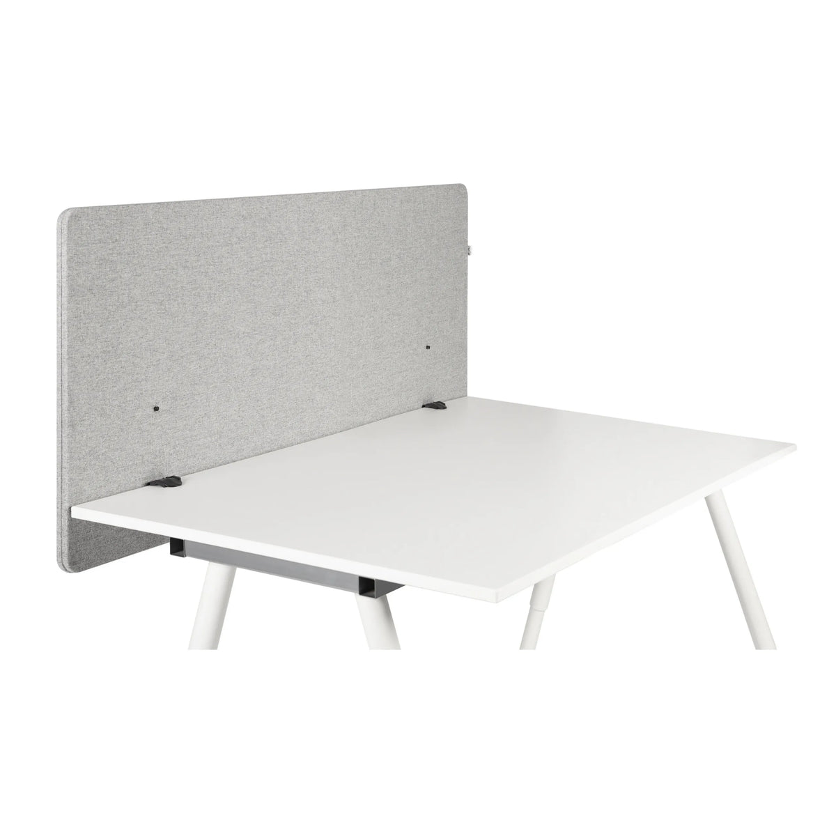 Cloison de table FLEXMIUT D 120 gris clair chiné sur un bureau blanc de hjh OFFICE – vue à 360° (vue de face 0°)