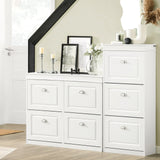 Armoire à chaussures blanche ESTHA 4 avec six tiroirs et poignées argentées de hjh LIVING