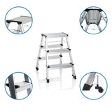 Échelle pliante en aluminium SOLID IV avec trois marches, pieds antidérapants et roulettes de hjh OFFICE