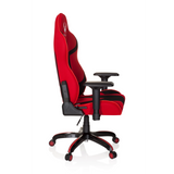 Fauteuil Gamer PROMOTER II rouge et noir avec accoudoirs et base à cinq roulettes de hjh OFFICE – vue à 360° (vue de profil 80°)