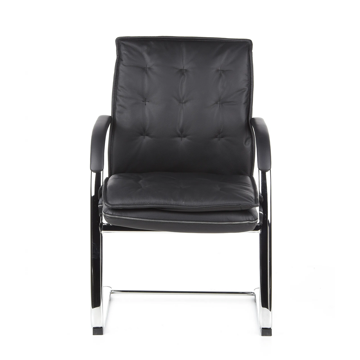 Chaises cantilever VILLA V noires avec rembourrage capitonné et accoudoirs de hjh OFFICE – vue à 360° (vue de face 0°)