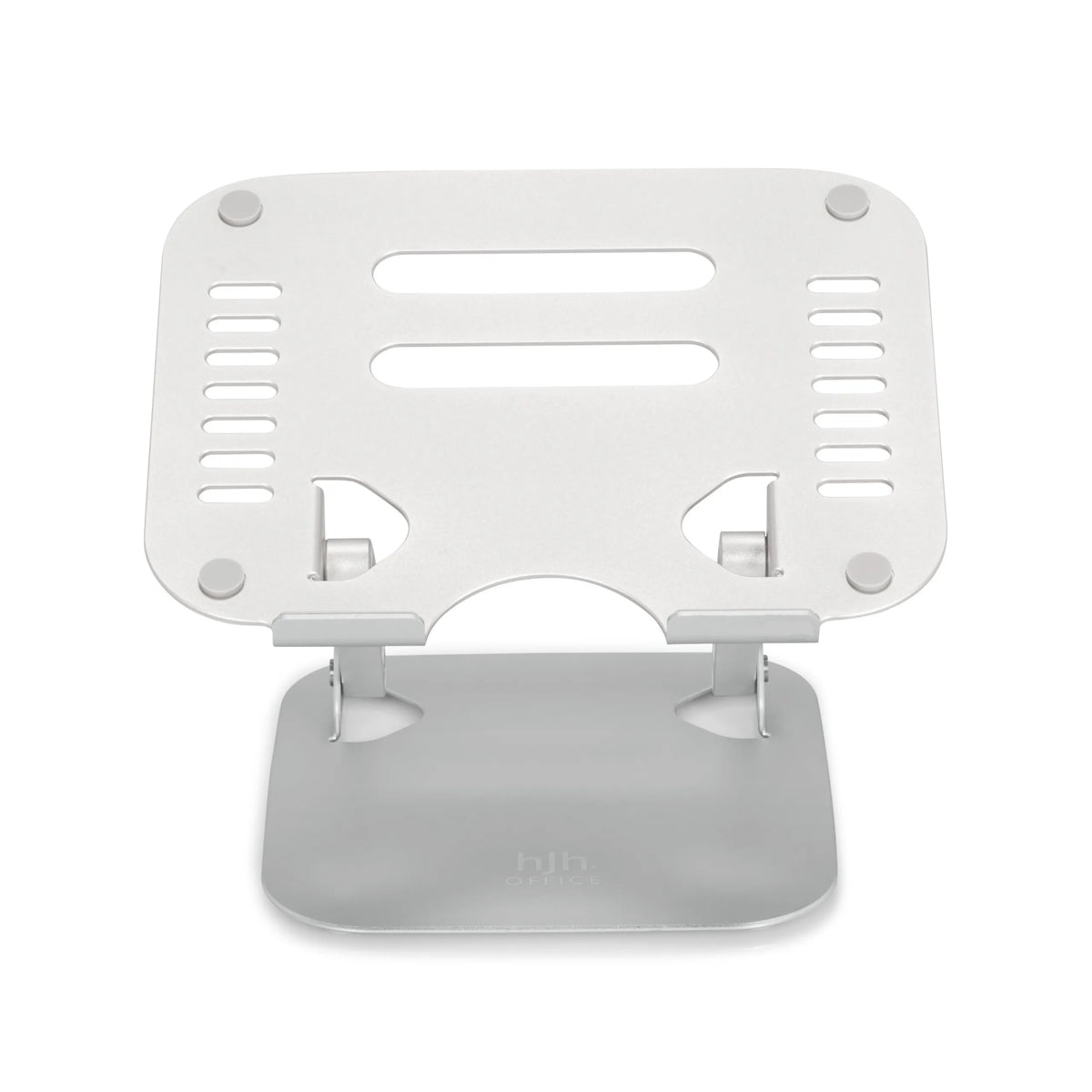 Support pour ordinateur portable LAPTOP STAND argenté avec surface perforée et pied de hjh OFFICE – vue à 360° (vue de face 0°)