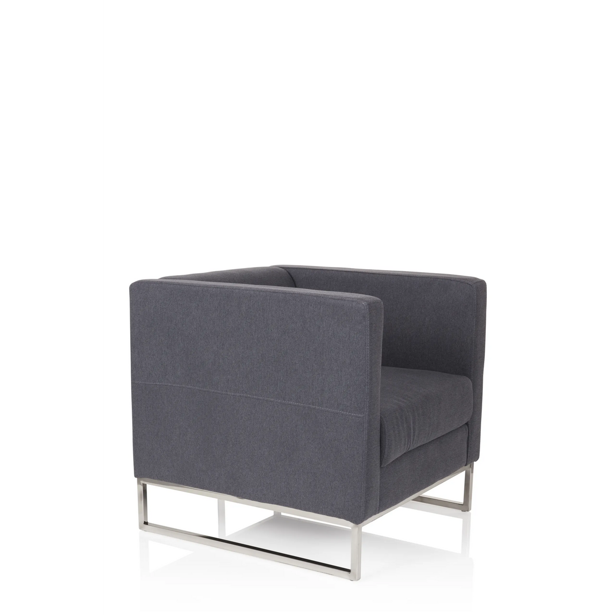 Fauteuil rembourré BARBADOS gris foncé au design carré et structure métallique de hjh OFFICE – vue à 360° (vue de trois quarts avant 60°)