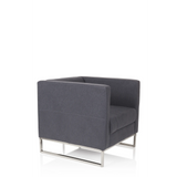 Fauteuil rembourré BARBADOS gris foncé au design carré et structure métallique de hjh OFFICE – vue à 360° (vue de trois quarts avant 60°)