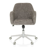 Siège de bureau à domicile SOLAO HOME gris avec revêtement en tissu et piètement blanc à cinq roulettes de hjh LIVING – vue à 360° (vue de face 0°)