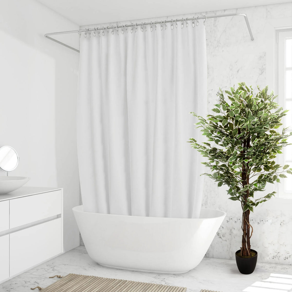 Plante artificielle verte FICUS dans un pot noir dans la salle de bain de hjh OFFICE