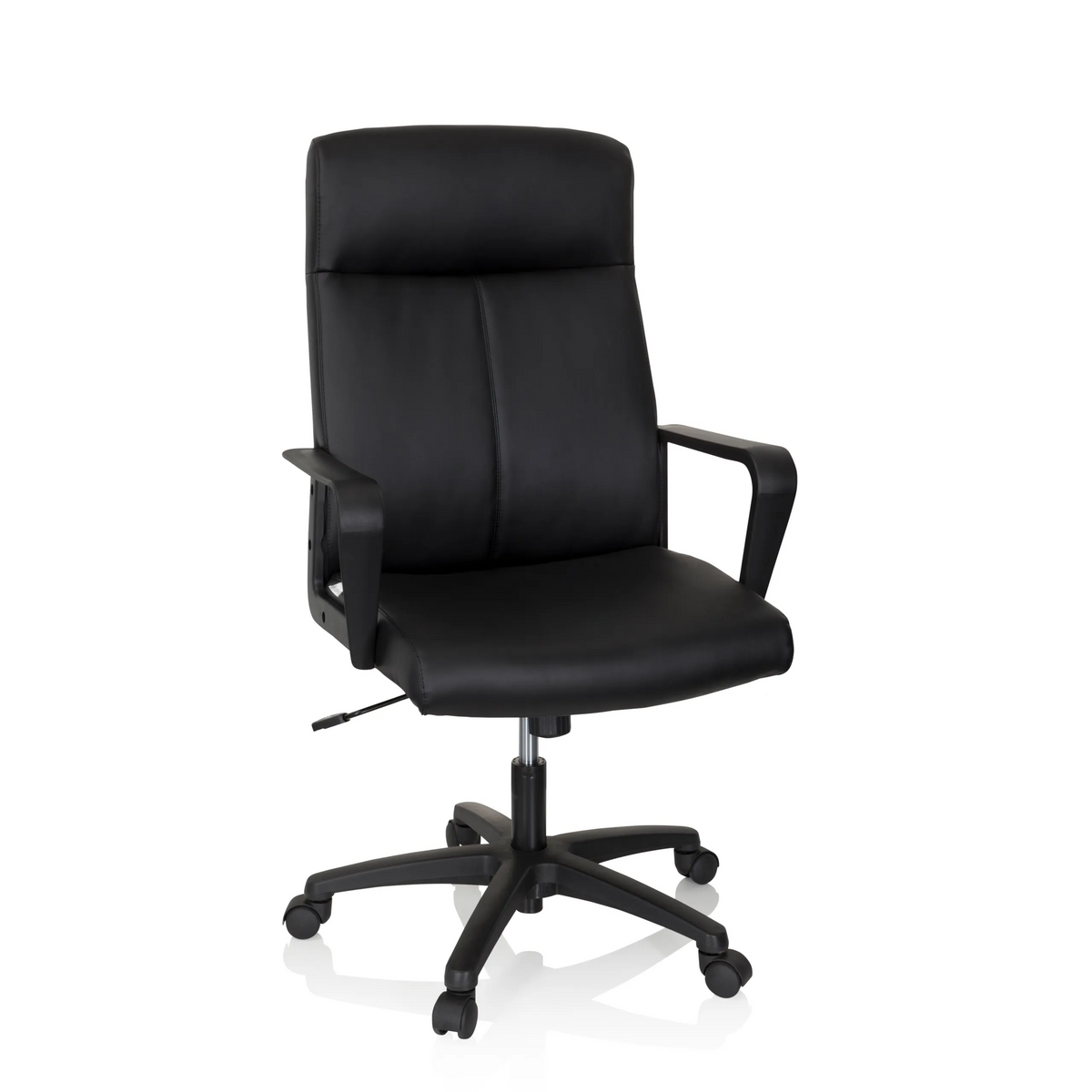 Siège de direction de qualité professionnelle LISSO noir avec accoudoirs et base à cinq roulettes de hjh OFFICE – vue à 360° (vue de face 20°)