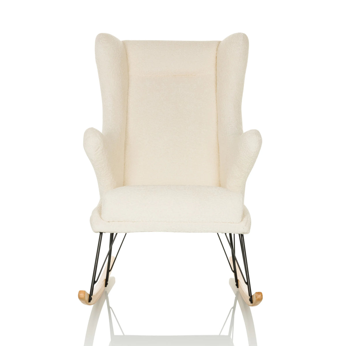 Fauteuil de salon blanc MAPOON comme fauteuil à bascule avec patins en bois et métal de hjh LIVING – vue à 360° (vue de face 0°)