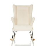 Fauteuil de salon blanc MAPOON comme fauteuil à bascule avec patins en bois et métal de hjh LIVING – vue à 360° (vue de face 0°)