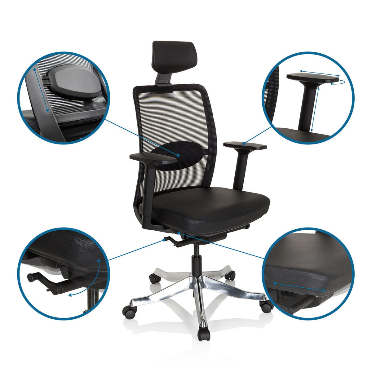 Fonctions réglables du Siège de direction de luxe SENATOR PRO avec appui-tête, accoudoirs et mécanisme de hjh OFFICE