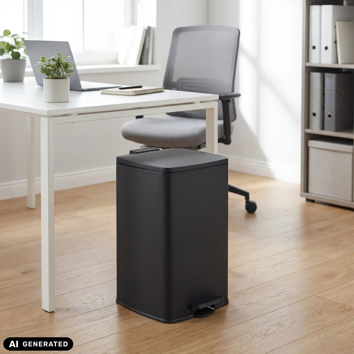Poubelle noire Clean Step 3 d'une capacité de 50 litres avec pédale de hjh OFFICE (image générée par IA)