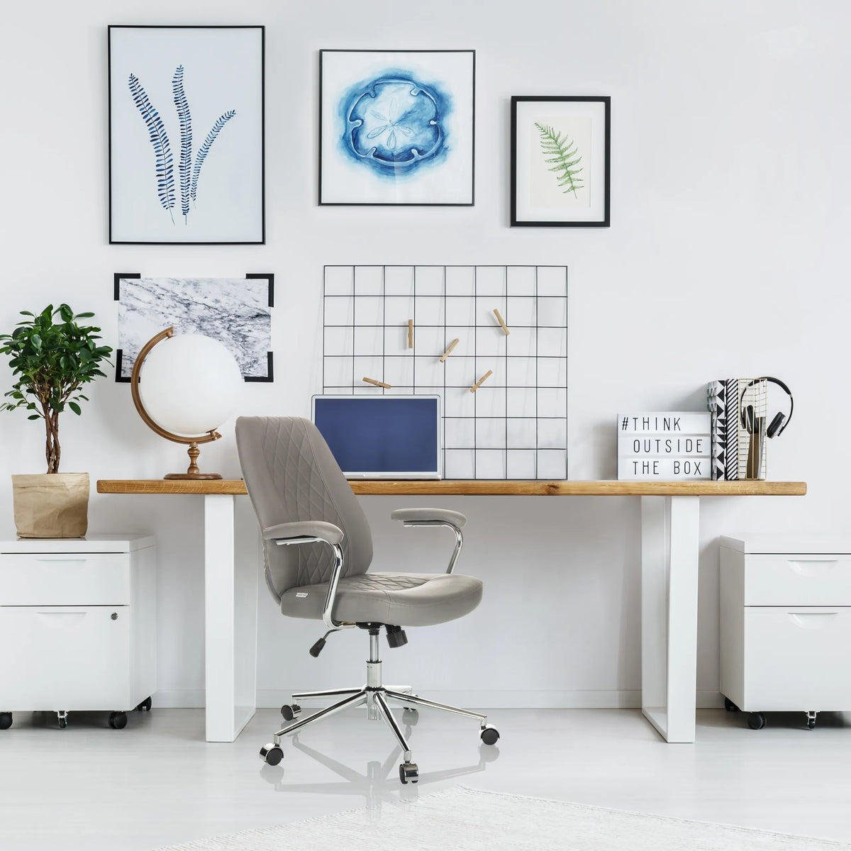 Siège de direction pour bureau à domicile THEO I gris avec dossier matelassé et roulettes de hjh OFFICE