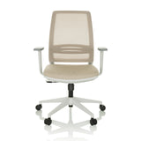 Siège de bureau à domicile PROFONDO ECO W beige avec dossier en maille et piètement à cinq roulettes de hjh OFFICE – vue à 360° (vue de face 0°)