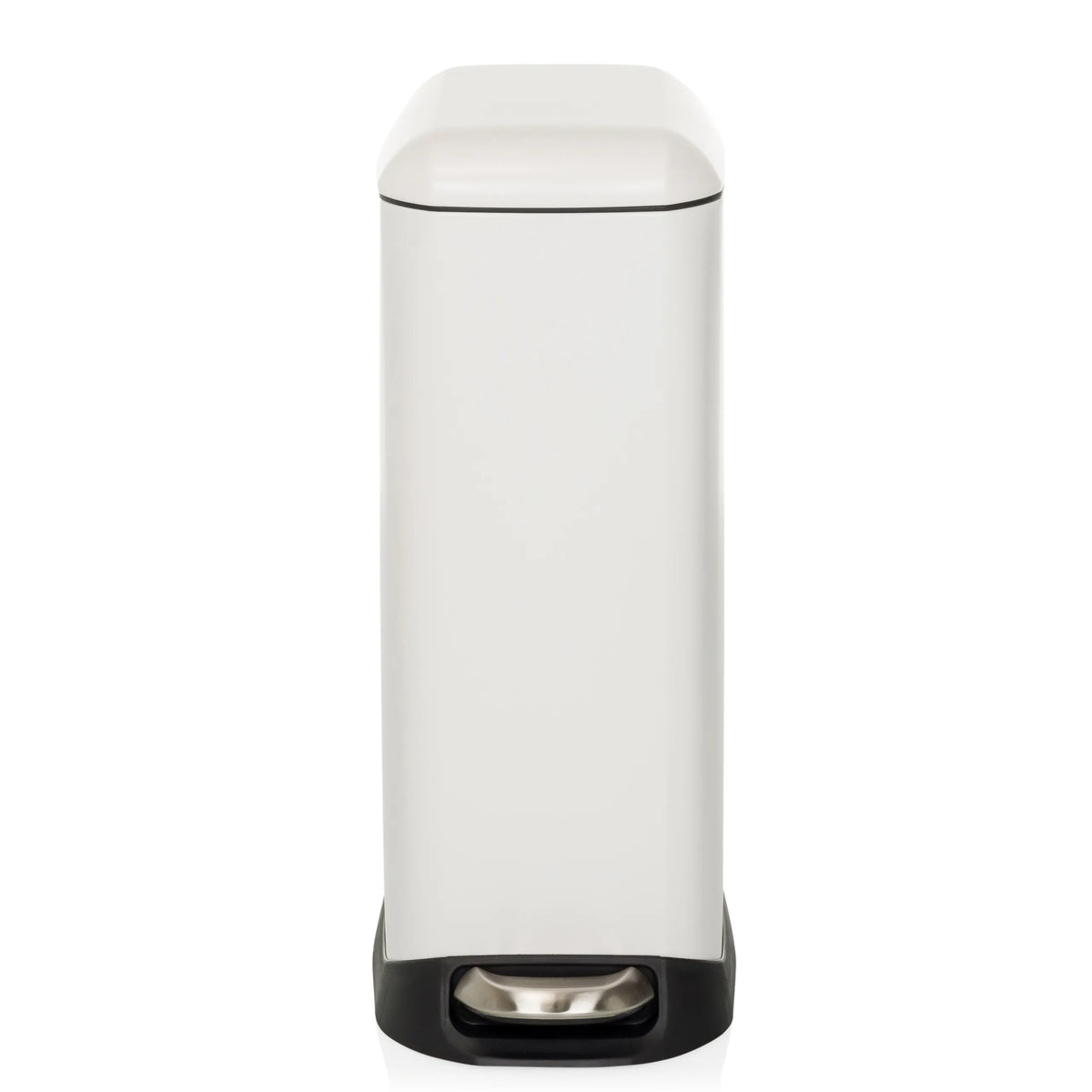 Poubelle CLEAN SLIM blanche avec pédale et couvercle arrondi de hjh OFFICE – vue à 360° (vue de face 0°)