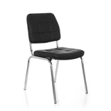 Chaise à quatre pieds PICENO V noire avec revêtement matelassé et structure en chrome de hjh OFFICE – vue à 360° (vue de trois quarts avant 40°)