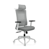 Siège de bureau de qualité professionnelle COMFIO WMH gris, dossier maille, appuie-tête et base à roulettes de hjh OFFICE – vue à 360° (vue de trois quarts avant 40°)