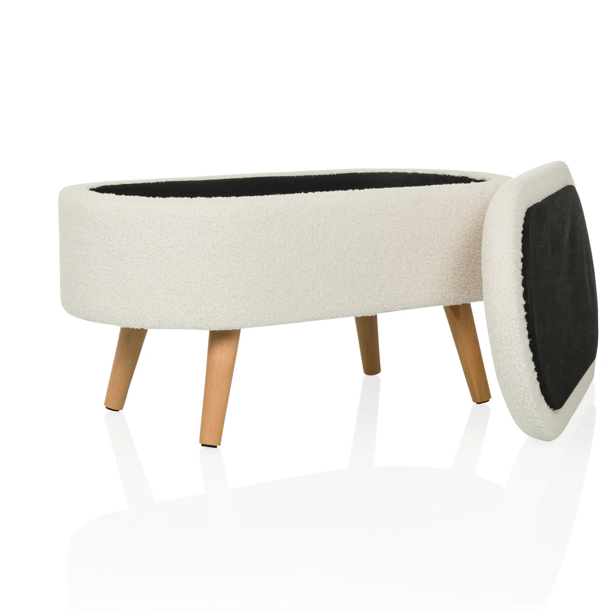 Banc blanc STORIANO avec pieds en bois clair et assise noire de hjh LIVING