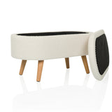 Banc blanc STORIANO avec pieds en bois clair et assise noire de hjh LIVING