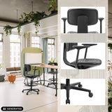 Chaise de comptoir TOP WORK B1 en noir avec vues détaillées du dossier et du piètement en croix de hjh OFFICE (image générée par IA)