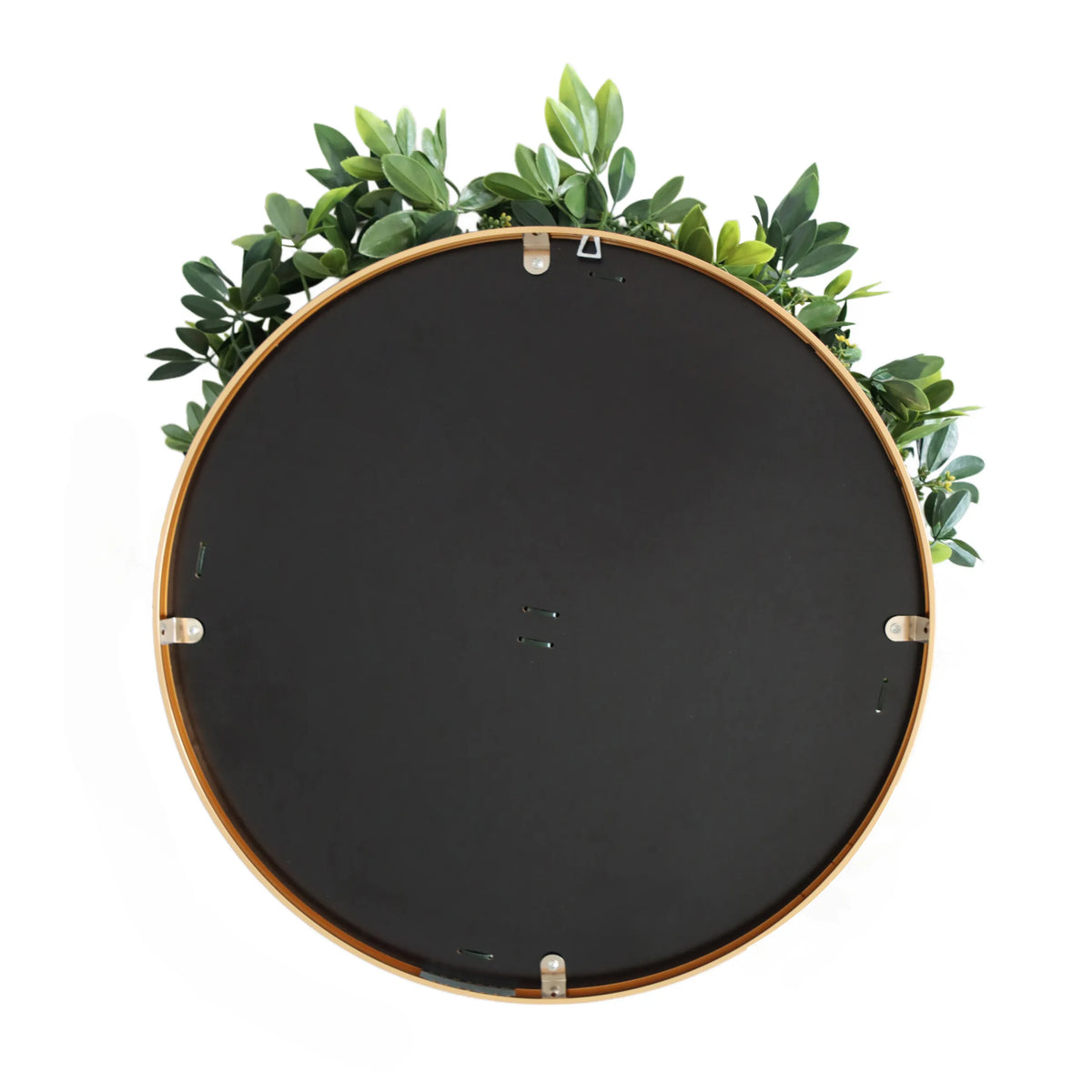 Dos du Tapis végétal rond LEAFLUXE WALL 2 en noir avec bordure dorée de hjh LIVING