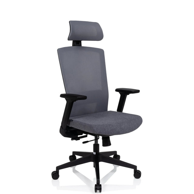 Siège de bureau de qualité professionnelle CAPTIVO gris avec appuie-tête et accoudoirs noirs de hjh OFFICE