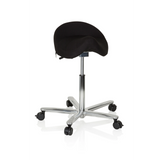 Tabouret de selle MOVE-TEC 3D PRO I noir avec un piétement à cinq roulettes de hjh OFFICE – vue à 360° (vue de face 20°)