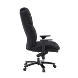 Vue latérale du siège pivotant XXL Pullmann Gen2 avec revêtement en tissu noir et accoudoirs de hjh OFFICE