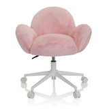 Chaise pivotante pour des enfants KID TEDDY rose avec housse fluffy et piètement blanc à cinq roulettes de hjh OFFICE – vue à 360° (vue de face 0°)