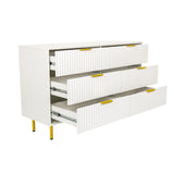 Buffet blanc HJELLE avec trois tiroirs ouverts et des pieds dorés de hjh LIVING