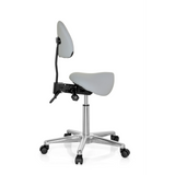 Tabouret de selle TOP WORK 20 gris avec dossier et base à cinq roulettes de hjh OFFICE – vue à 360° (vue de profil 100°)