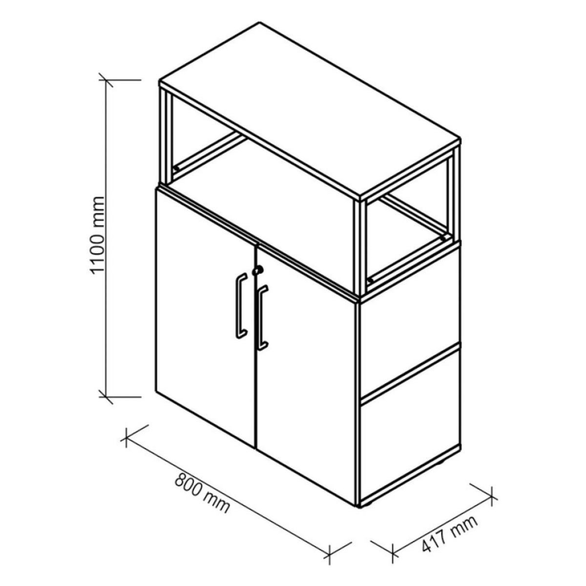 Dessin technique de l'armoire FlexWall avec une hauteur et une largeur de 1100 x 800 mm de hjh OFFICE PRO